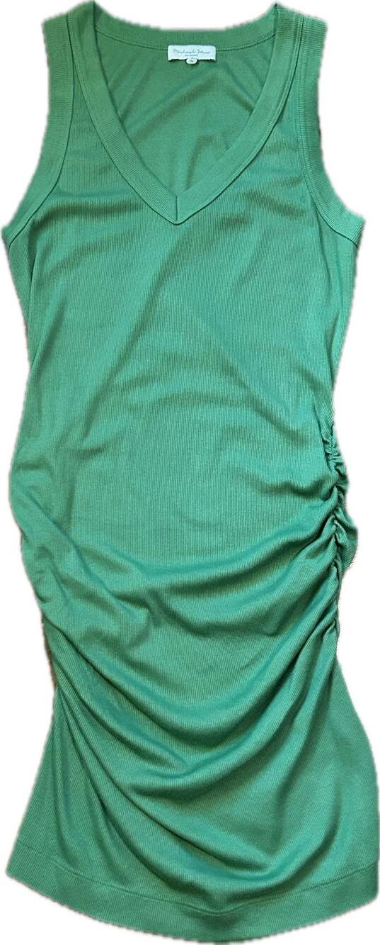 Michael Stars Green Ribbed Side-Ruched Tank Dress Casual Sporty EUC